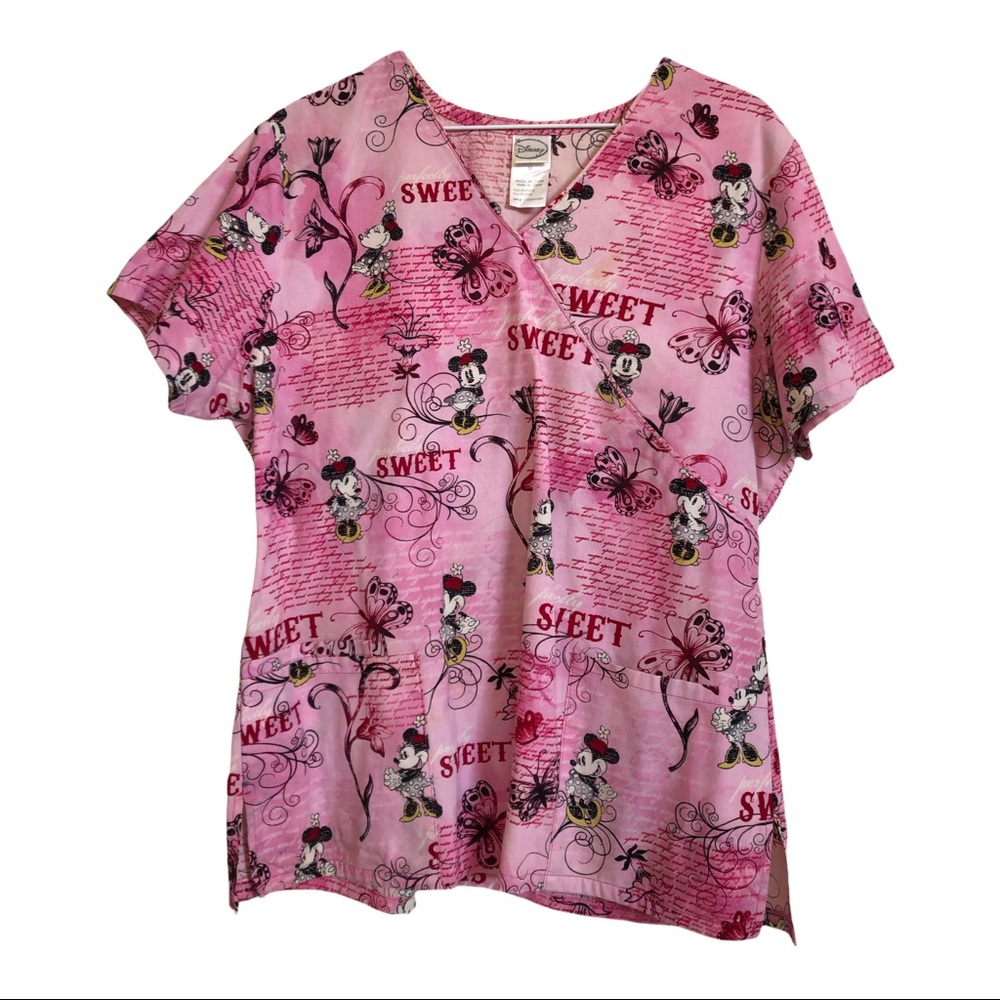 Disney Minnie‎ Mouse sweet butterflies scrubs top women's size M
